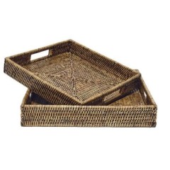 Pair of 2 Rattan Serving Trays