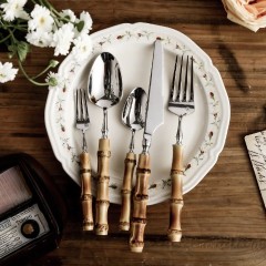Stainless steel cutlery with bamboo handle (Set of 18)