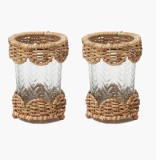 Rattan and Glass Lanterns (Set of 2)